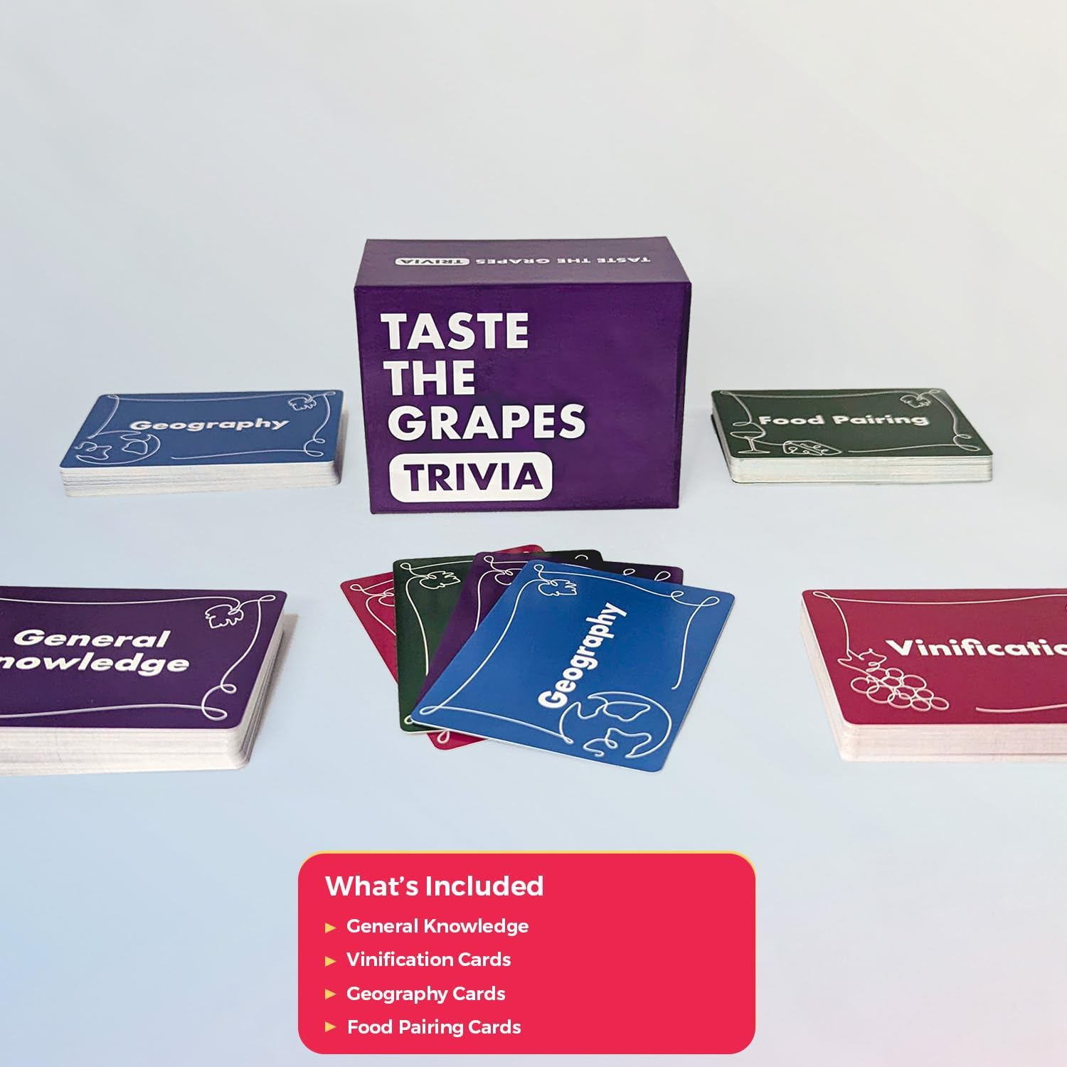 Taste the Grapes Trivia Card Game - Expand Your Vino Knowledge and Enjoy the Couples Card Games for Adults or Give the Ideal Vino Lover Gift! 150 Cards with 4 Categories.