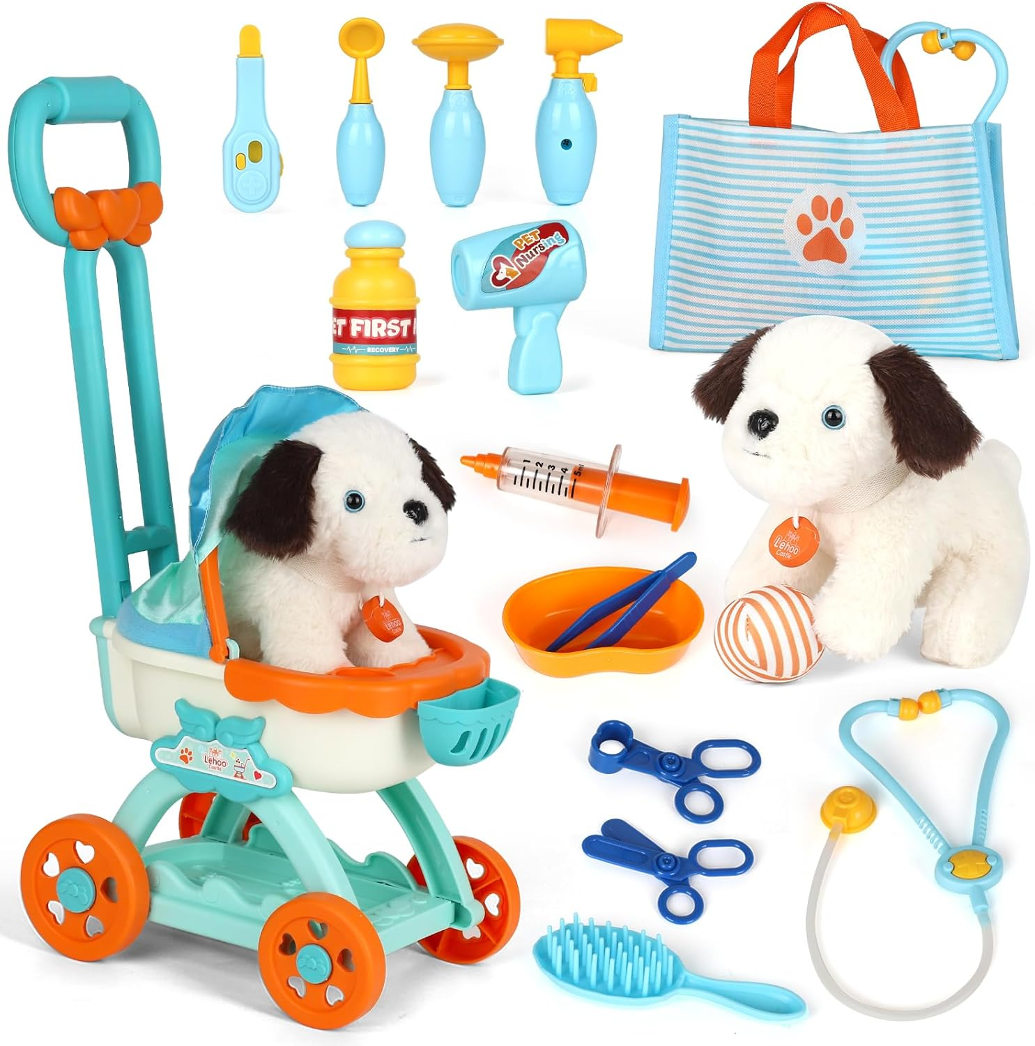 Lehoo Castle Kids Doctor Set, Pet Care Play Set, Vet Dog Pretend Play Doctor Kit Kids with Pet Stroller, Storage Bag Stethoscope, Role Play Set for 3 4 5 Year Boys Girls