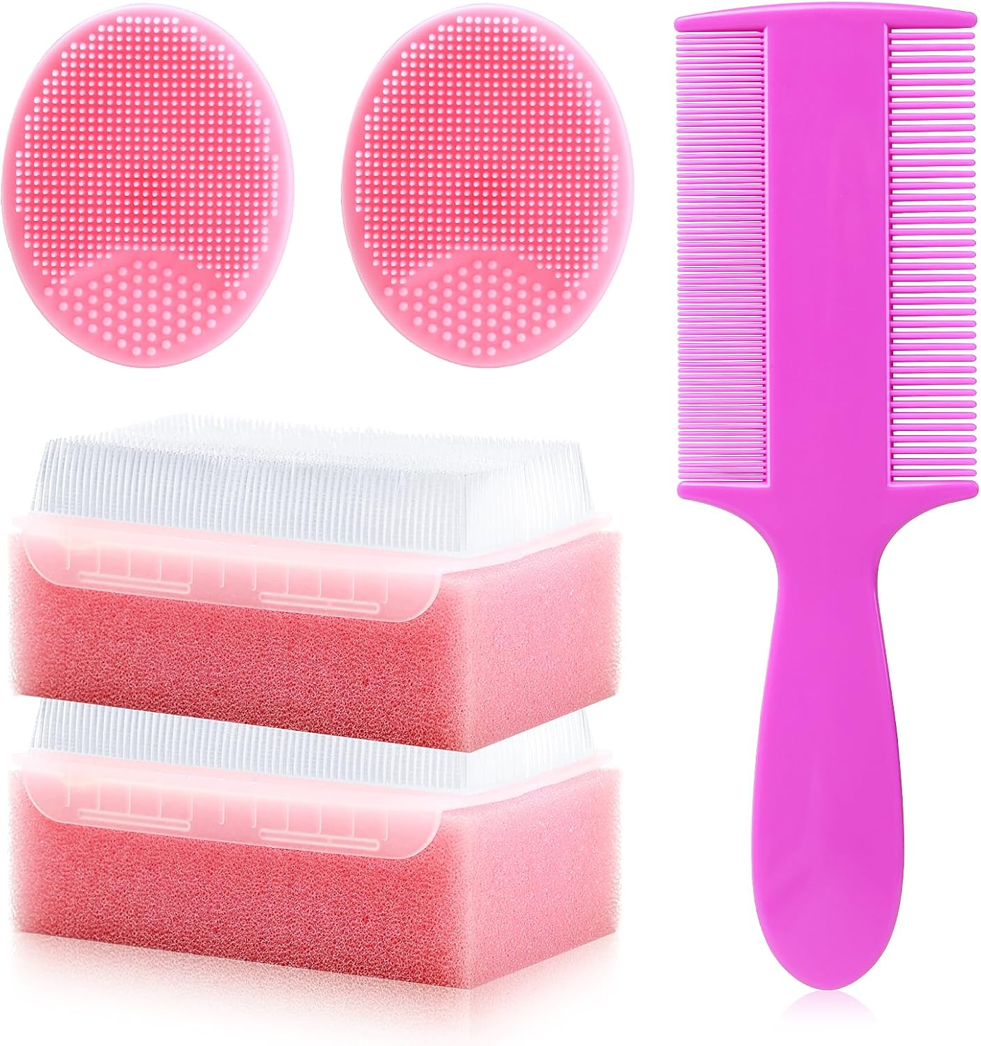Cradle Cap Brush for Babies, 5Pcs Cradle Cap Treatment Set with Soft Bristle Brushes Silicone Scrubber Long Comb for Newborn Bathing Essentials Baby Brush and Comb Set (Pink)