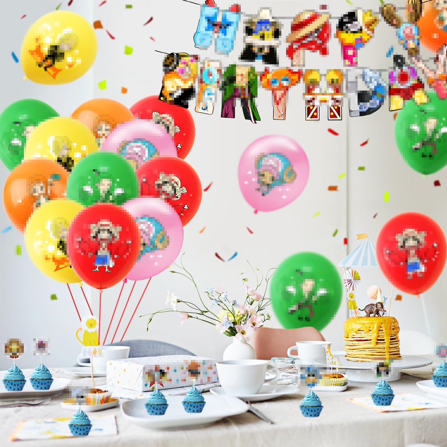 One Piece Birthday Decorations Set, 34 Pieces, One Piece Balloons, Birthday Banner, One Piece Cake Decoration, One Piece Latex Balloon, Cupcake Toppers, Party Accessories for Children'S Birthdays image number 1
