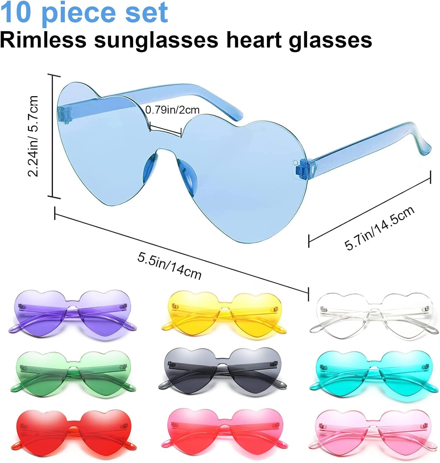 Love Sunglasses, 10 Pairs Heart Rimless Sunglasses, Kids Sunglasses Tinted Eyewear for Beach Festival Christmas Party