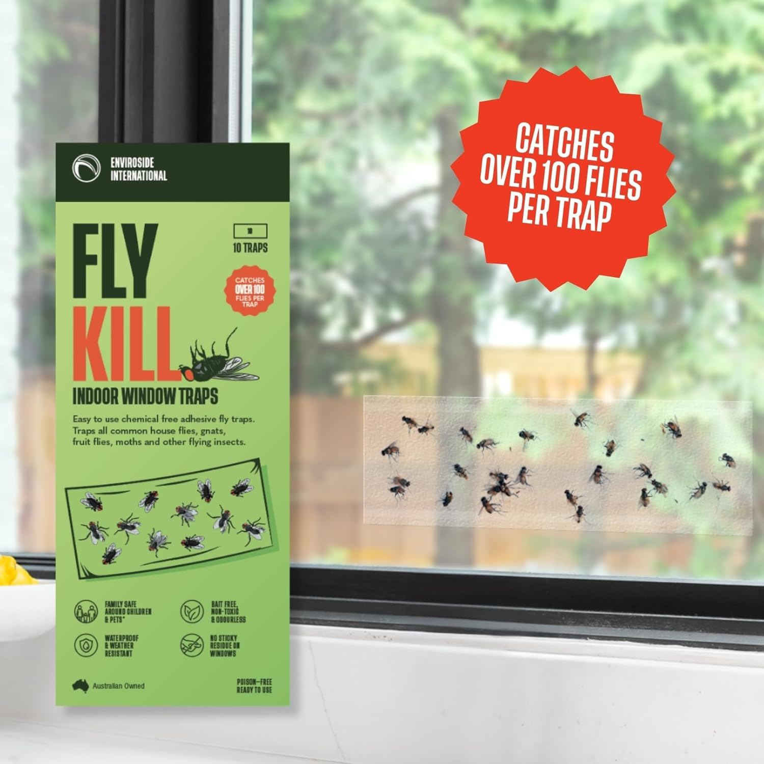Fly Traps Stickers for Indoor Window, 10 Pack, Traps All Common Flying Insects, Eco Friendly, Poison Free Ready to Use, Bait Free, Non-Toxic & Odourless, No Sticky Residue on Windows, Waterproof