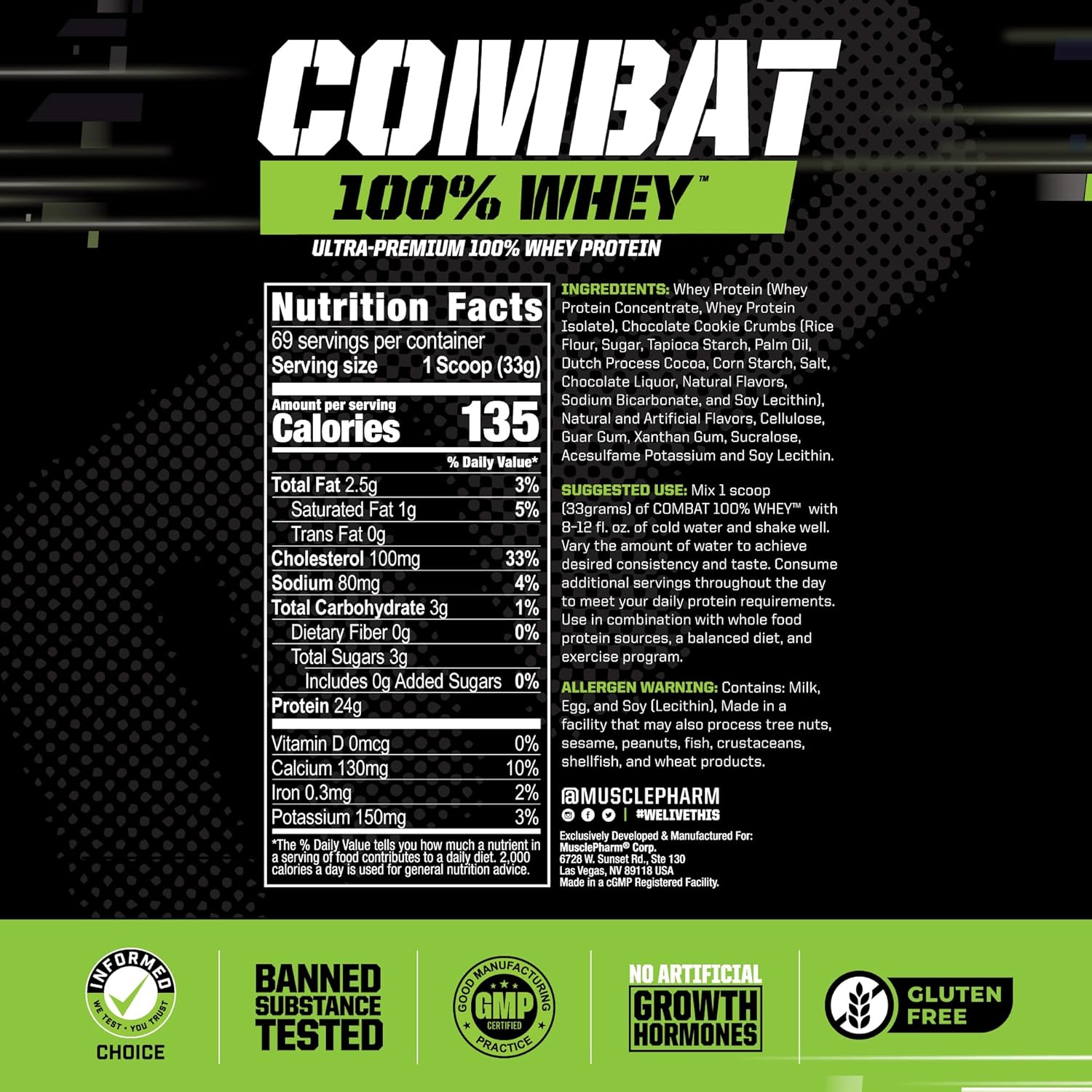 Musclepharm Combat 100% Whey Protein Powder, Cookies 'N' Cream, 5 Pound image number 6