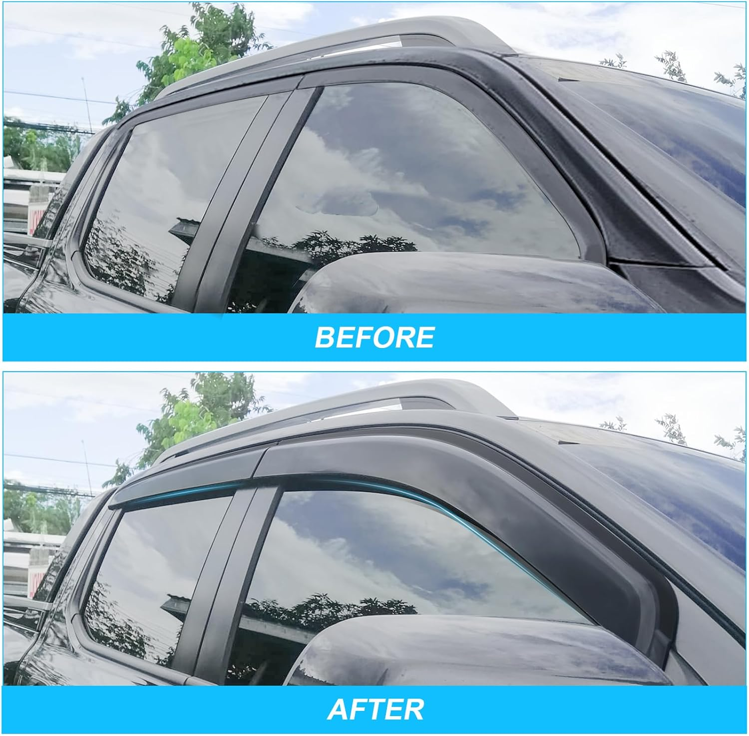 SUERAUTO4X4 for Ford Ranger Wildtrak Raptor Accessories Next Gen 2024 2023 2022 Dual Cab Weather Shield Weathershields Window Visor Wind Deflectors Injection Black, 4PCS image number 1