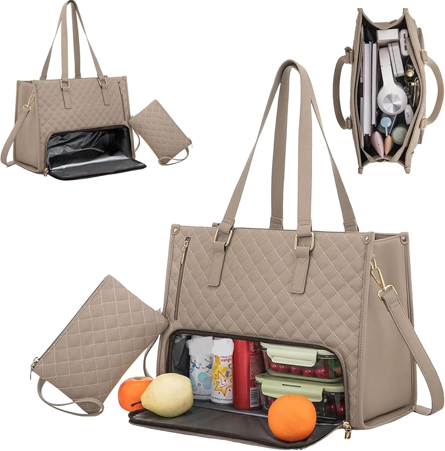 2 in 1 Tote Bag Lunch Bag Combo Comes with Wallet, Lunch Tote Bag, Lunch Bags, Large Capacity Computer Handba-G, Stylish Picnic Bags, Elegance Meets Functionality