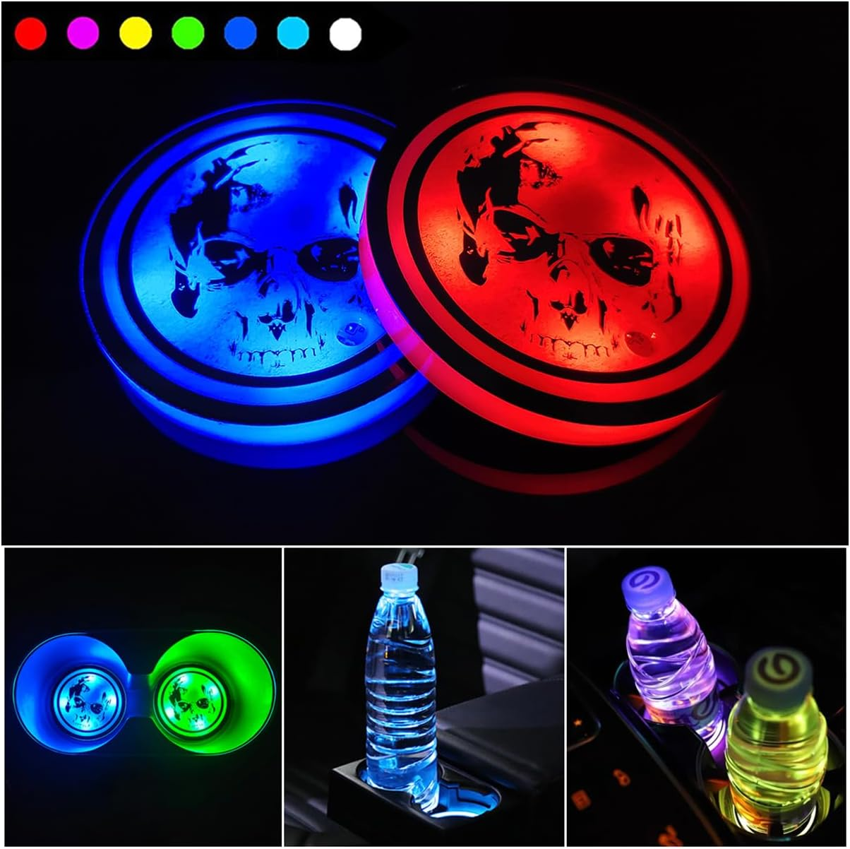 2 PCS LED Car Cup Holder Lights,Usb Charging Car Coasters with 7 Colors Luminescent Light Cup Pad,Decoration Atmosphere Light image number 4