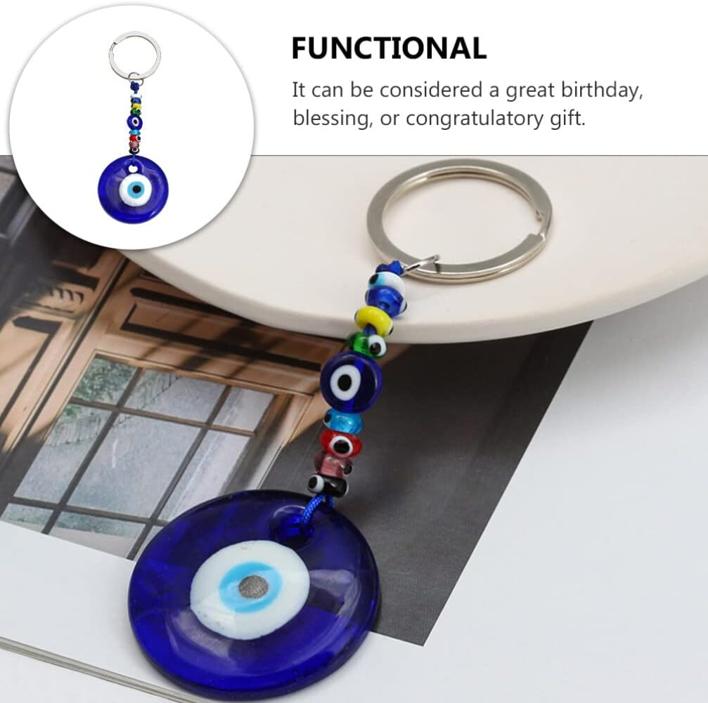 HOLIDYOYO Turkish Devils Eye Pendant, Bule Evil Eye Keyring, Blessing Protection Pendant, Handmade Hand Key Holder for Car Backpack Decor image number 3