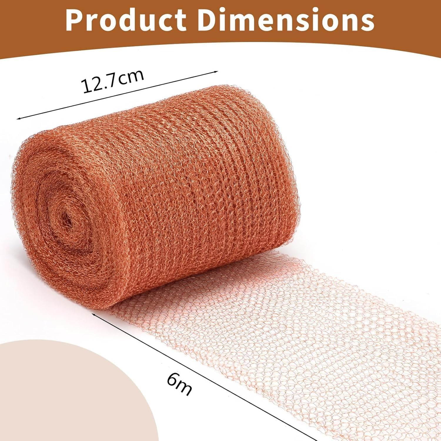 Copper Pest Control Mesh Roll, 1Roll Mesh Rodent Control Copper Wool, Double Layer Copper Mesh Rodent Control, Knitted Copper Mesh Roll Double Layer Fabric Wool Hole Filler Used for House and Garden image number 5