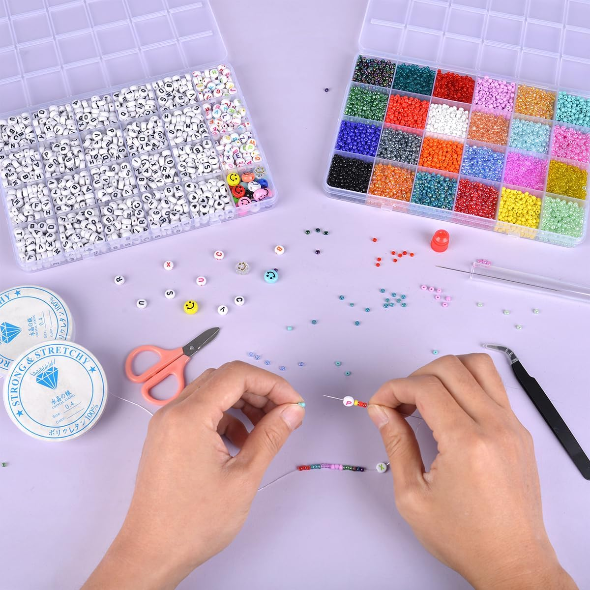 ANSHINE 13200PCS 3Mm Glass Seed Beads Kit,24 Colors with Letter Bead for Friendship Bracelet Jewelry Making