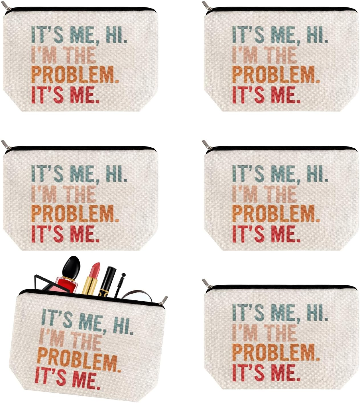 NQEUEPN It'S Me Hi I'M the Problem It'S Me Makeup Bag, 10.43X7.09 Inch Humor Cosmetic Bags with Zipper Beach Travel Pouch Funny Sarcastic Cosmetic Bag Goodie Bags for Women Bestie Gift, White, M image number 4