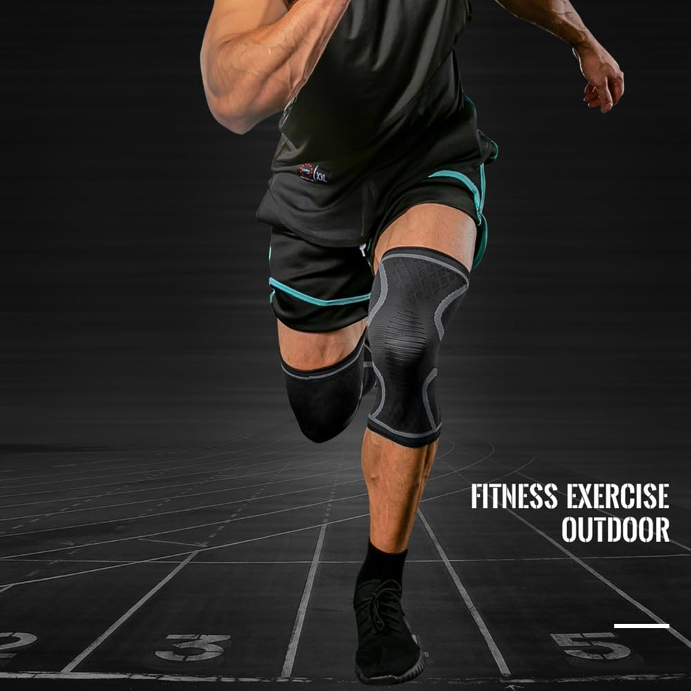 2 PACK Knee Braces, Proxima Direct Knee Compression Sleeve Support for Men and Women, Running, Hiking, Arthritis, ACL, Meniscus Tear, Sports, Home Gym (Black+Gray, Medium) image number 1