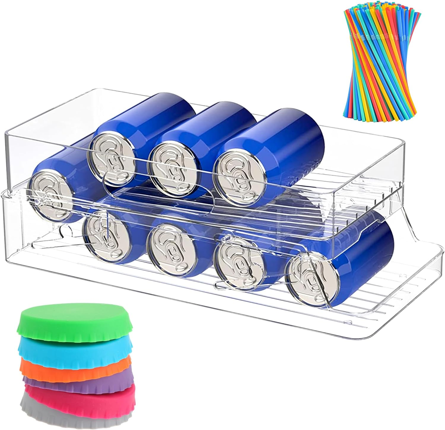 Can Rolling Dispenser, Can Holder, 2-Tier Fridge Organiser, Drink Dispenser, Beer Storage, Soda Drink Storage, Beverage Dispenser, for Fridge Kitchen Home Freezer Pantry Countertop Cabinets image number 6