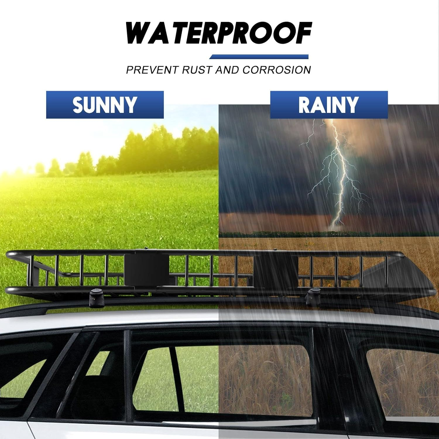 SHOGUN 2 in 1 Universal Roof Rack Cargo with Extension Car Top Luggage Holder Carrier Basket for SUV, Truck & Car Heavy Duty Steel Construction 120KG Capacity image number 6