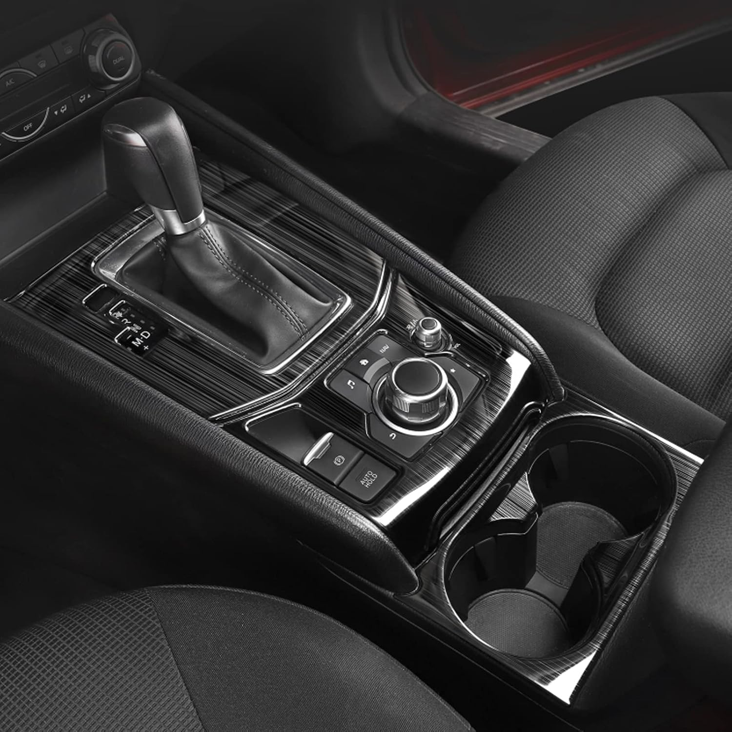 ANFOKAS for Mazda CX5 2024 2023 2022 2021 2020 2019 2018 2017 Car Center Console Armrest Cup Holder Frame Gear Panel Cover Trim for Mazda CX5 Accessories -Stainless Steel Black image number 5