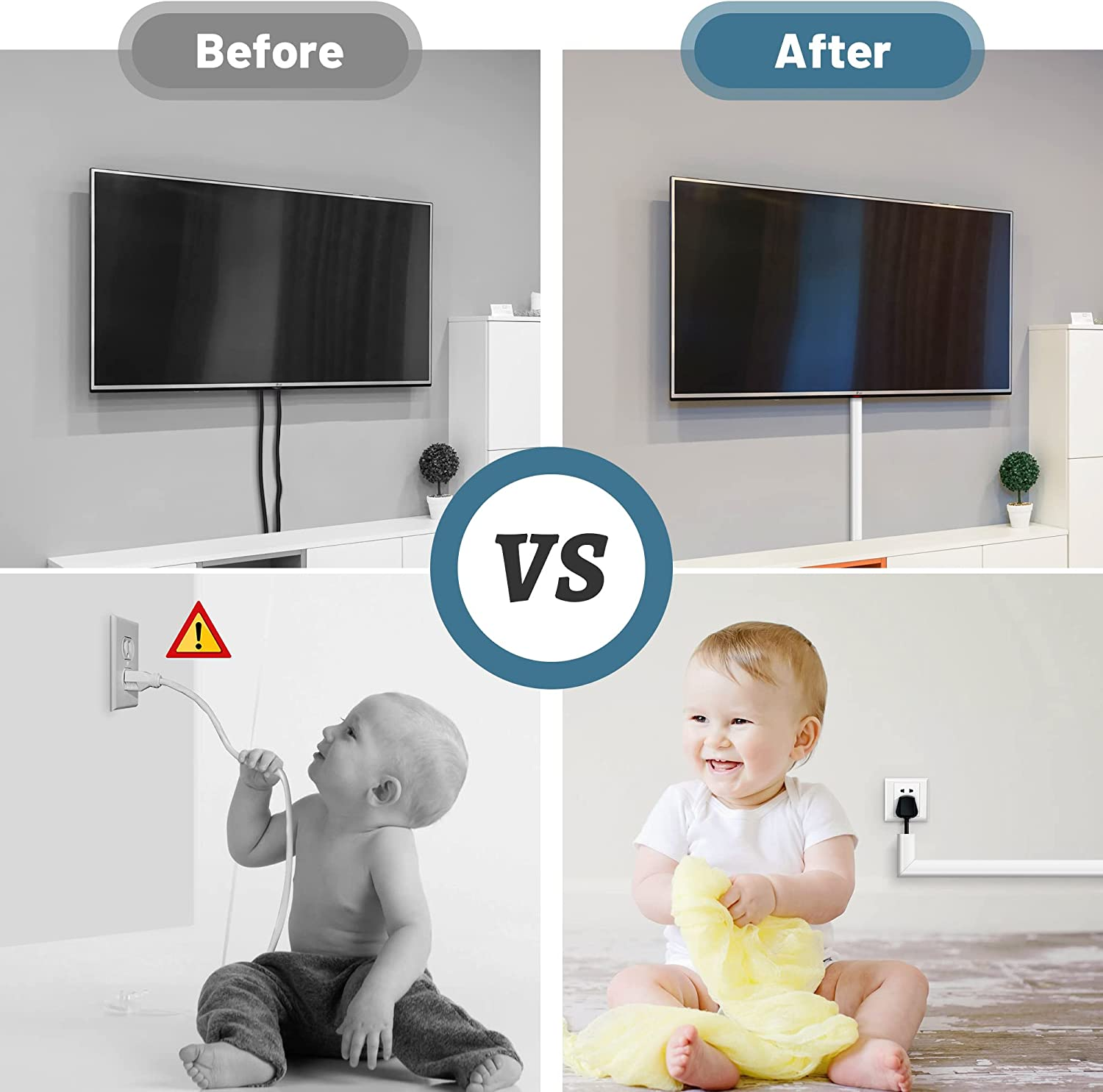 153In Cord Hider Wall, Wire Hiders for 3 Cords, Cord Cover for 2 Thick Extension Cables, Paintable Cable Cover to Hide Cords Wall Mounted TV, Cord Concealer, 9X L17In X W0.95In X 0.47In, White