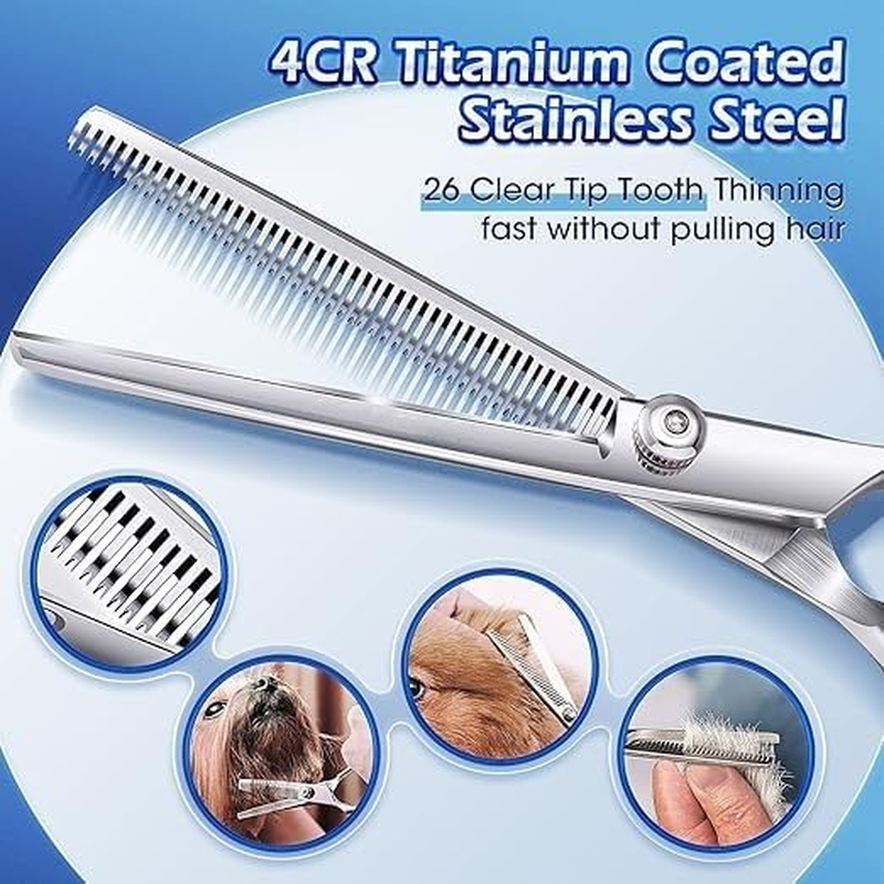 PETHOMEAU Professional Dog Grooming Scissors Kit, 6-Piece Stainless Steel Set with Safety round Tips, Blue image number 4
