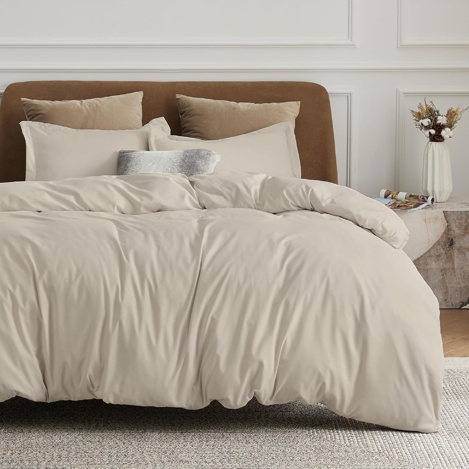 Bedsure Quilt Cover Double Size - Soft Double Brushed Bedding Set for Kids & Adults, Zipper Closure, 3 Pieces, Includes 1 Doona Cover (180X210 Cm) & 2 Pillow Shams, NO Comforter, Linen