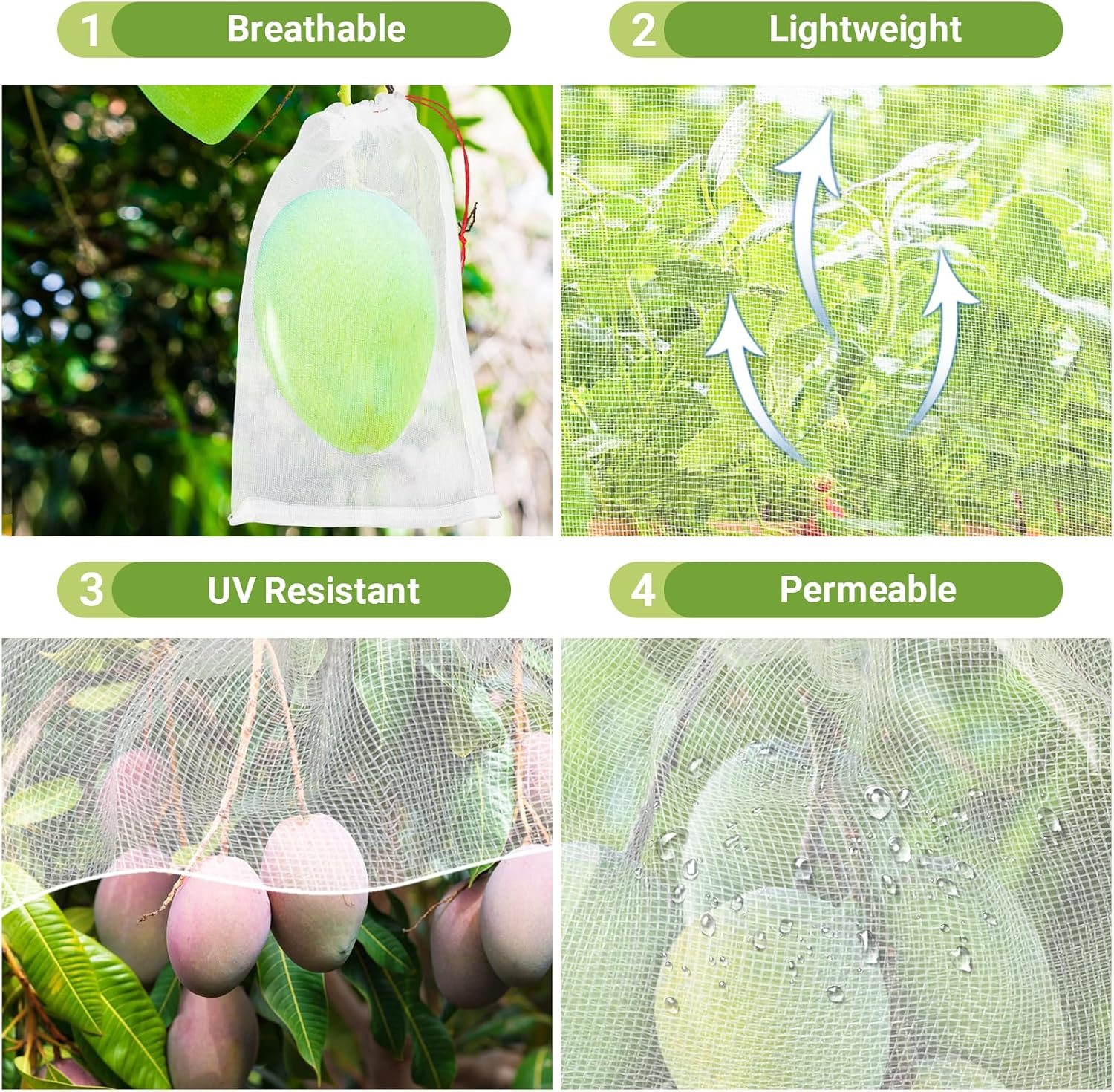 ENPOINT Fruit Bags for Fruit Trees, 100 PCS 6X10 Inch Fruit Protection Bags with Drawstring, Garden Netting Mesh Fruit Cover Bag for Grape, Tomato, Peach, Apple, Flower from Birds Bugs