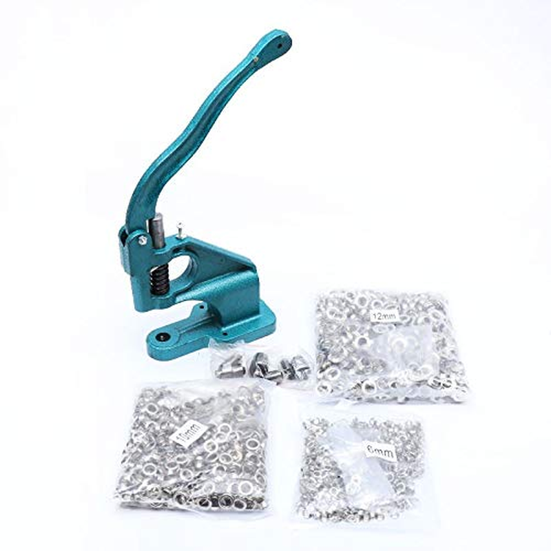 KATSU Hand Press Grommet Machine Heavy Duty Grommet Eyelet Table Mount Hole Punch Tool with 3 Dies 6Mm/10Mm/12Mm and 1500Pcs Silver Grommets for Fabric Tarps Bags Making Curtains Kit 953104 image number 4
