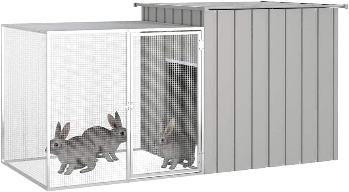 Rabbit Cage Grey 200X91X100 Cm Galvanised Steel Outdoor Pet House Small Animal image number 6