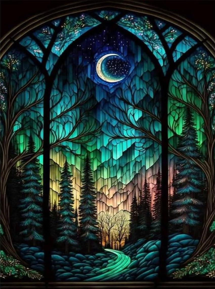 Starry Night Stamped Cross Stitch Kits - Tree Counted Cross Stitch Kits for Beginners Adults Needlepoint Moon Cross-Stitch Patterns Dimensions Needlecrafts Embroidery Kits Arts and Crafts image number 3