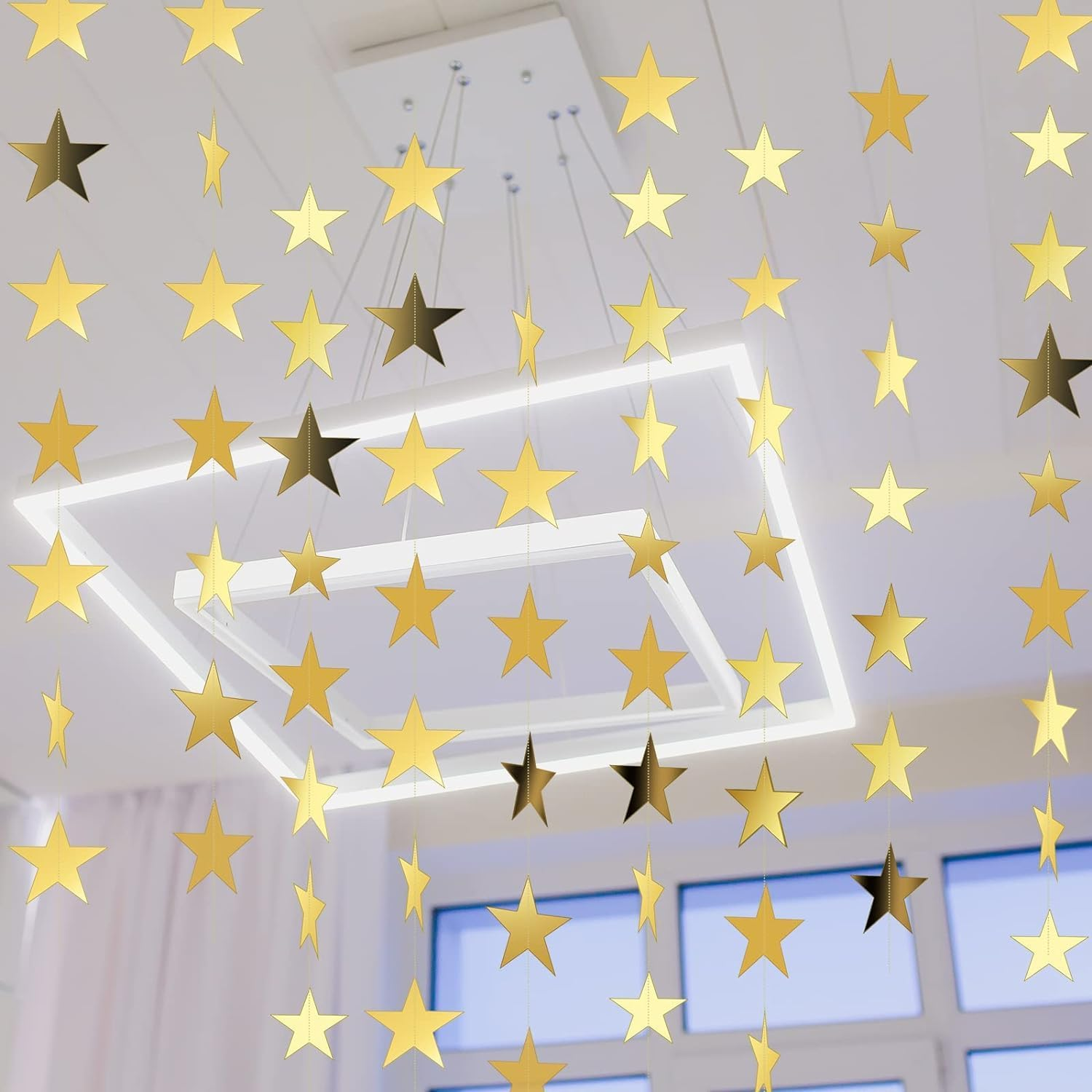 26 Feet Reflective Star Paper Garland - Sparkling Star Bunting Banner Hanging Decoration,Sparkling Star Bunting Banner - for Birthday Holiday Wedding Anniversary Theme Party Supplies and Home Deco image number 4