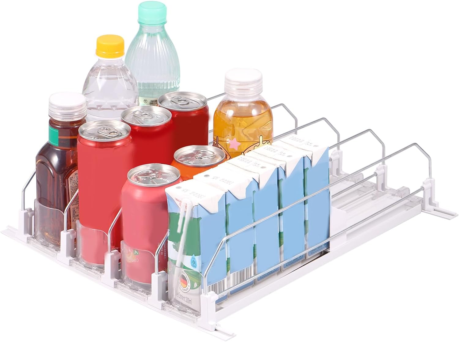 Drink Organizer for Fridge, Self-Sliding Soda Can Dispenser for Refrigerator, Adjustable Width Beverage Self-Pushing Glide Rack, Automatic Soda Seltzer Drink Pop Can Organizer Holds up to 25+ Cans (A)
