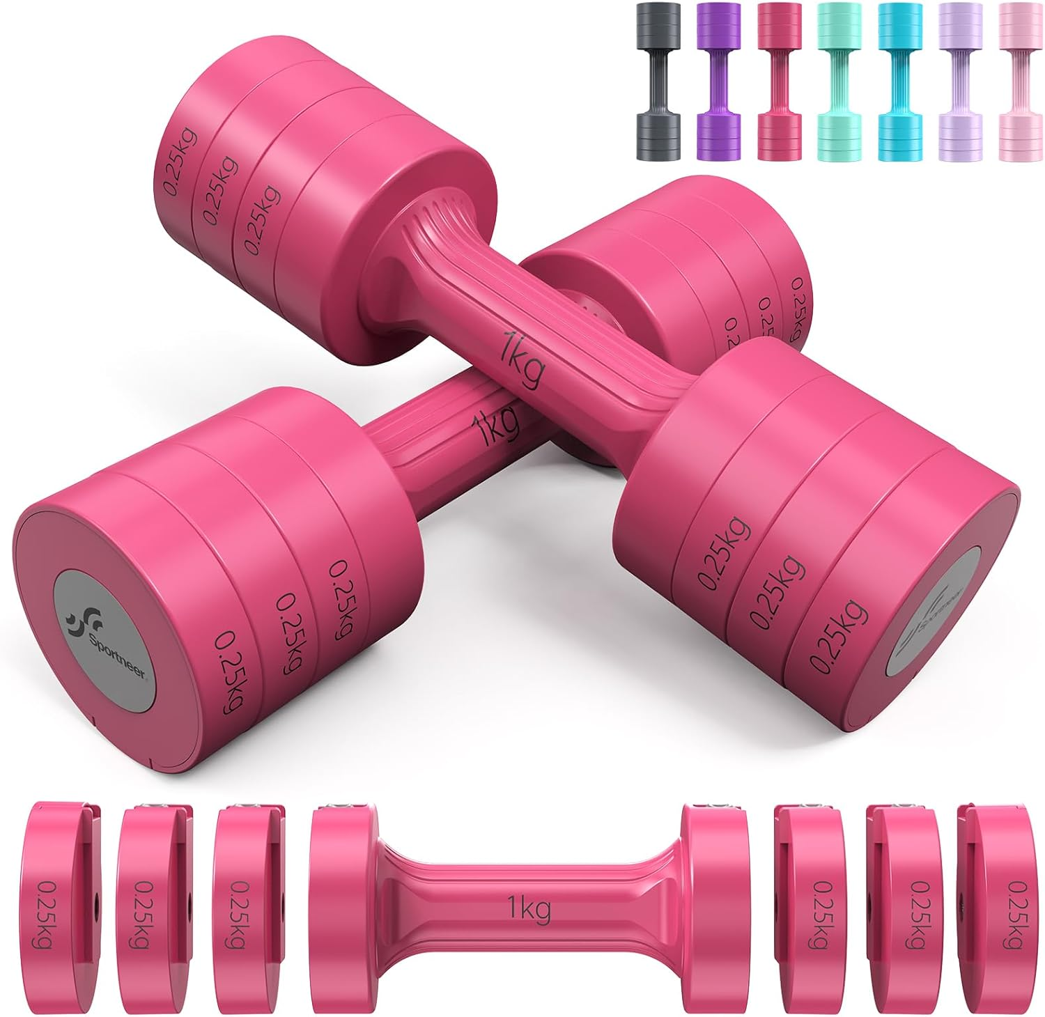 Adjustable Dumbbell Set: Sportneer 2.5 Kg *2 Dumbbells Each 1Kg/1.5Kg/2Kg/2.5Kg 4-In-1 Dumbbell Sets for Women Men Home Gym Workout Strength Training Fitness Pilates image number 2