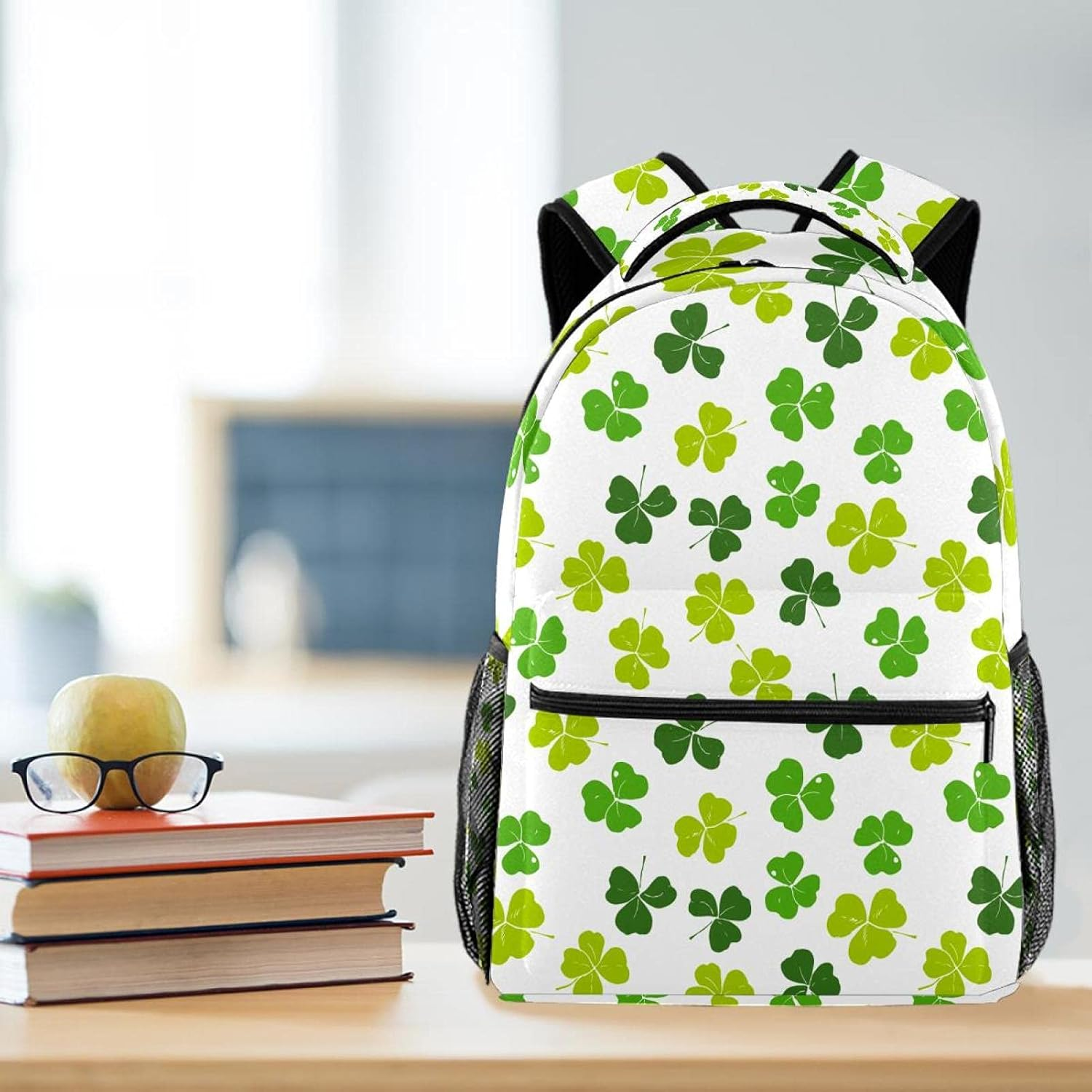 Lucky Clover Leaf Shamrock Backpack Students Shoulder Bags Travel Bag College School Tote Backpacks image number 4