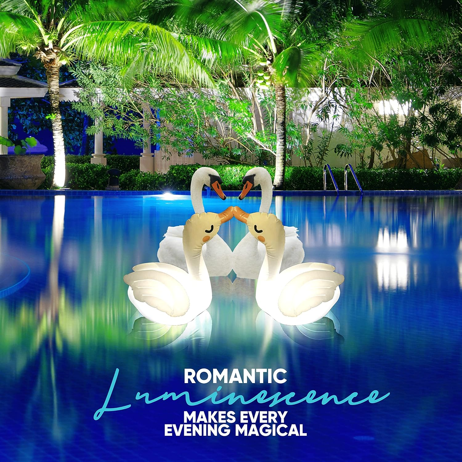 TIALLY Swan Solar Floating Pool Lights - 8 Hour Ambiglow Radiance White Inflatable Pool Light up Floating Decorations - IP68 Weatherproof, Heavy Duty Lighted Solar Pool Lights That Float (2 Pack) image number 3