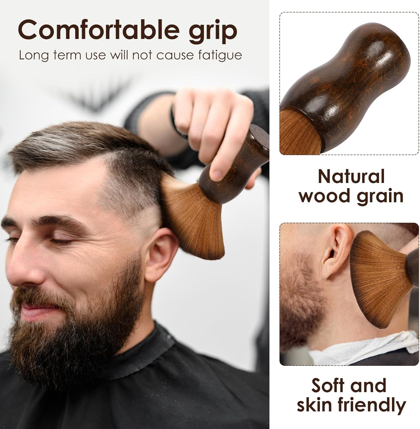 Hair Cutting Neck Duster Brush, Barber Brush, Soft Bristle Neck Duster Brush with Wooden Handle for Salon Barber Hairdressers (Brown) - Brown image number 2