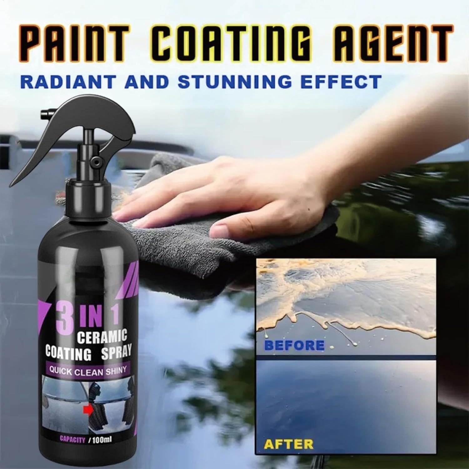 Car Wax Ceramic Coating,100Ml Powerful Nano Wax Ceramic Spray | Paint Care Liquid, Professional Car Body Cleaner, Automotive Top Coats for Cleaning Water Stains image number 3