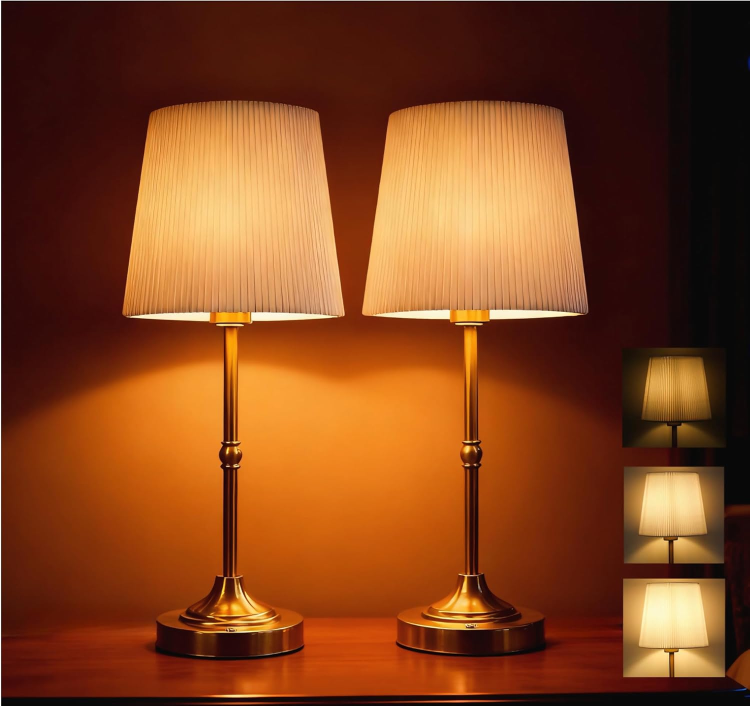 Rechargeable Cordless Table Lamp 5200Mah - 3 Brightness Touch Dimmable Gold Lamp with Fabric Lampshade (40Cm) | Perfect for Nightstand, Bedroom, Kitchen, Living Room (2) image number 6