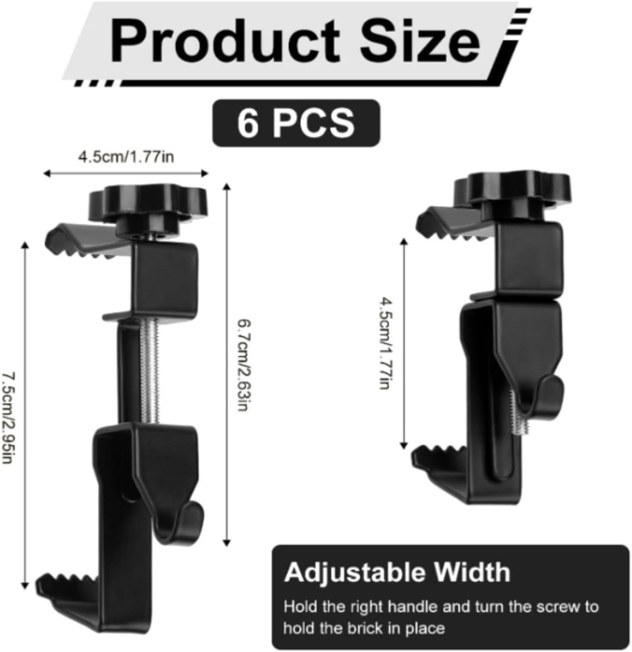 Yharnamite 6 Pcs Brick Hanger Clamp, Adjustable Brick Hooks Heavy Duty Stainless Steel Brick Hanger, No Drill, Nail Holes, Screws, Brick Wall Clips for Outdoor Hanging Pictures image number 3