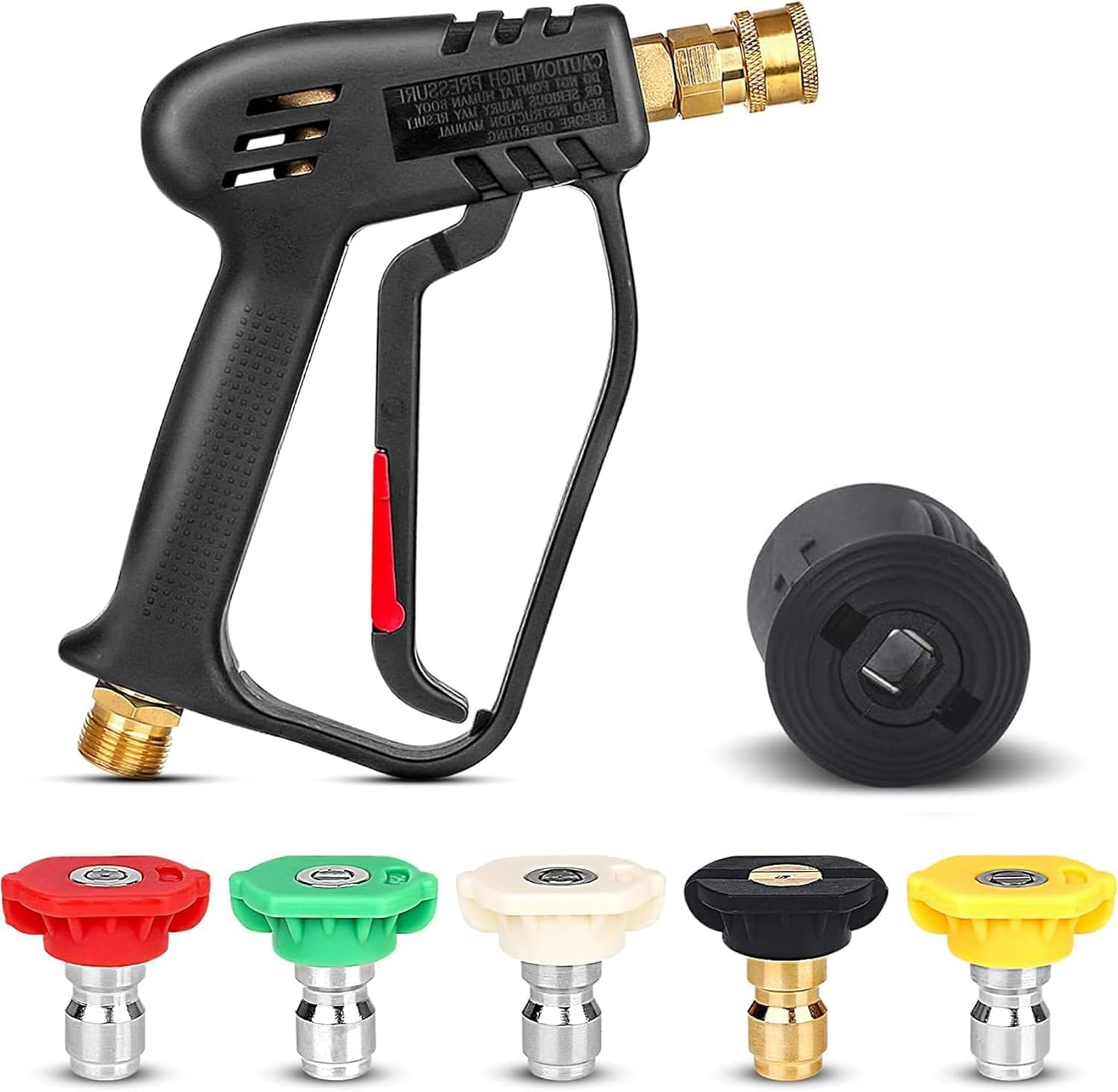 Short Pressure Washer Gun - Pressure Washer Handle Gun with 5 Nozzle,Stubby Pressure Washer Gun Compatible with Karcher Hose and M22-14MM Fitting Hose