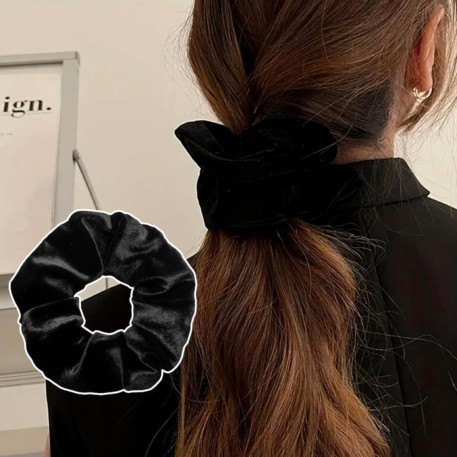 Pack of 2 Black Hair Bobbles, Women'S Velvet, Elastic Women'S Soft Scrunchies, Strong Hold Scrunchies, Black Ponytail, Scrunchies Hair Scrunchies, for Stylish Women and Girls, Curly image number 3