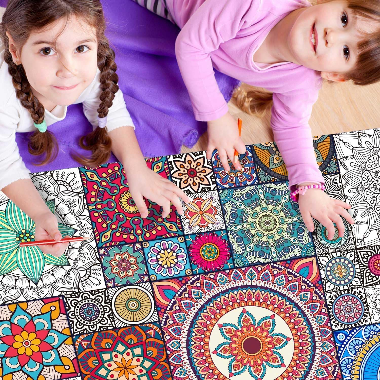 LZMDISU Giant Coloring Poster for Kids, 39.4 X 32.8 Inch Vintage Jumbo Coloring Poster with Flowers, Huge Coloring Paper Large Coloring Sheets for Class School Home Birthday Party image number 3