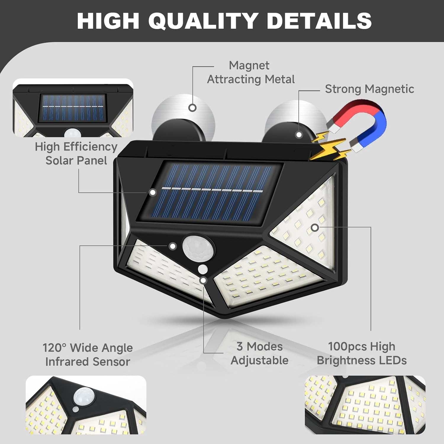 Magnetic Solar RV Light with Motion Sensor &ndash; Bright 100 LED RV Exterior Light, Waterproof RV Porch Lights for Camper, Trailer, Motorhome Outdoor&ndash; Easy Install with 2 Strong Magnets (2 Pack)