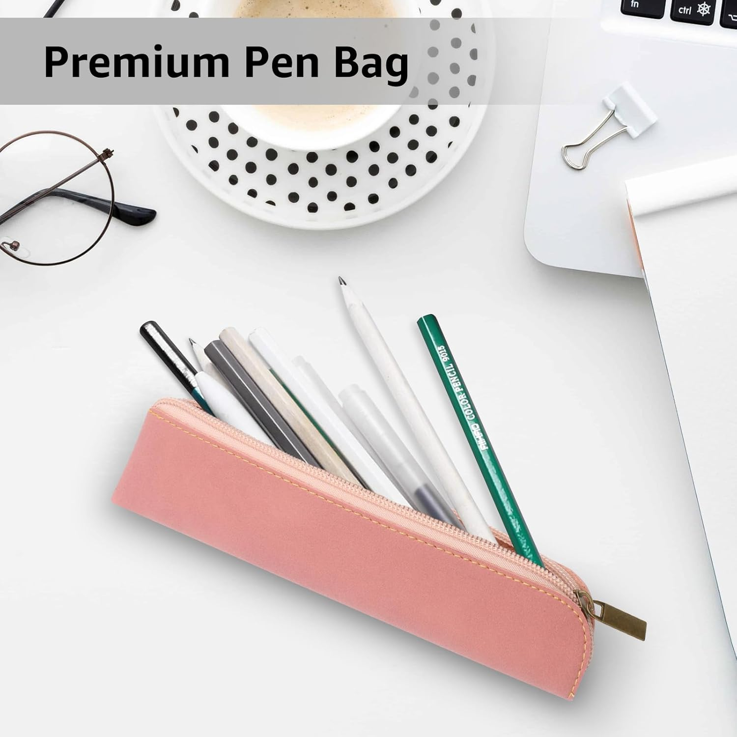 1 Pcs Pen Holder Pouch Stationery Bag Portable Organizer Compact Premium Faux Leather Storage for Business Adults - Brown image number 2