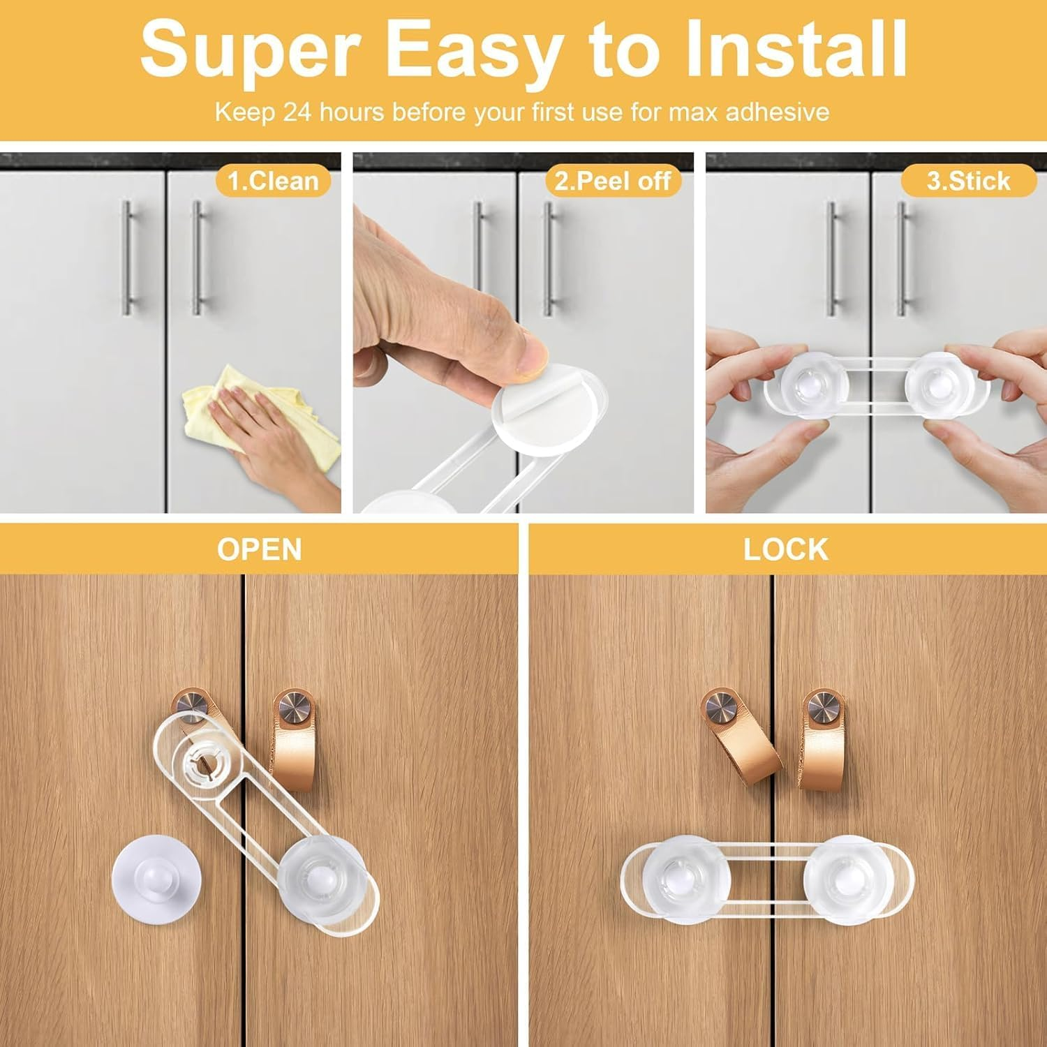 10Pcs Adhesive Cabinet Drawer Door Latches,Child Safety Cabinet Cupboard Door Proofing Lock,Child Safety Cupboard Door Strap Lock,Baby Proofing Safety Lock Cabinet Lock,Kids Safety Cabinet Drawer Lock image number 1