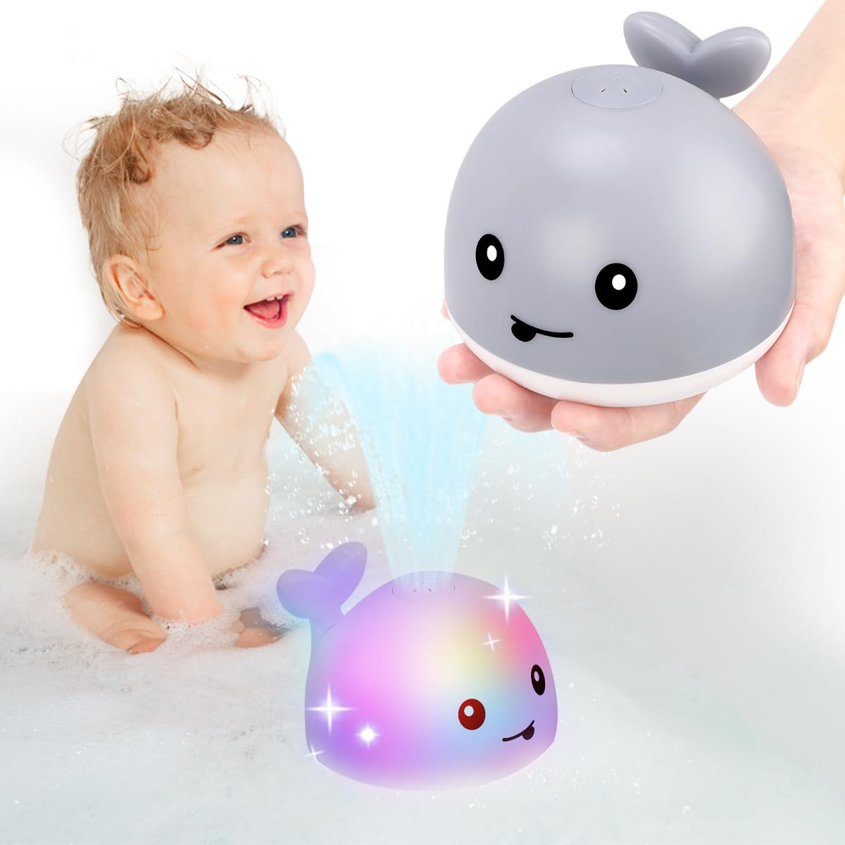 Kaekid Toddlers Bath Toy, Water Spraying Discoloration Light-Up Floating Animals Bath Toys Set, Foam Bath Letters and Numbers Bath Toy, Water Toys for Kids Boys Girls (Multicolour)
