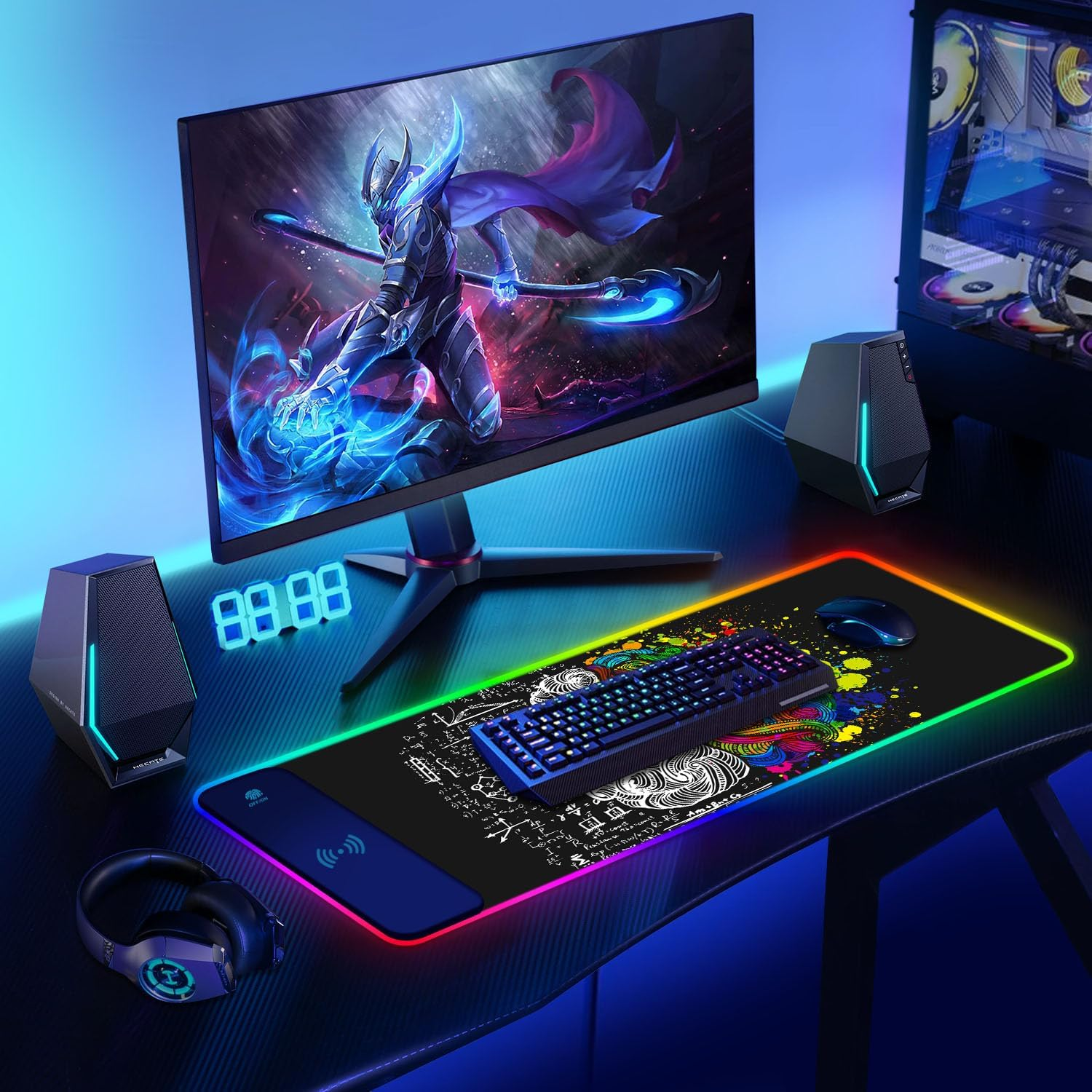 Tolulu RGB Gaming Wireless Charging Mouse Pad, 7.5/10/15W 10 Light Modes LED Mouse Pad Computer Keyboard Mat Mousepad, 800X300X4Mm Extended Large Desk Mat for Gaming, Macbook, Laptop, PC, Human Brain - Game Console Buttons Black image number 2