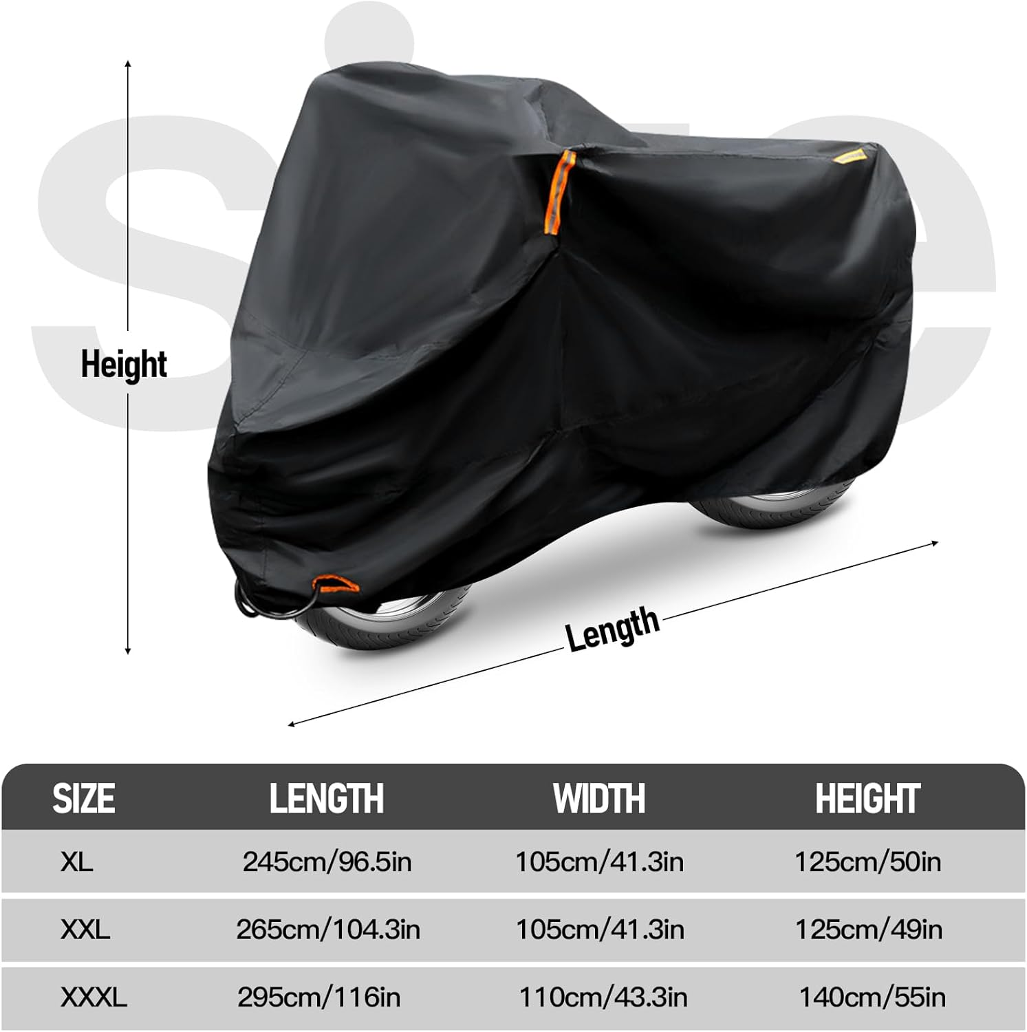 Motorcycle Cover Waterproof, 420D All Season Outdoor Protection, Heavy Duty Motorcycle Cover with Reflective Tape and Lock Holes Vehicle Cover (Black, XL) image number 1