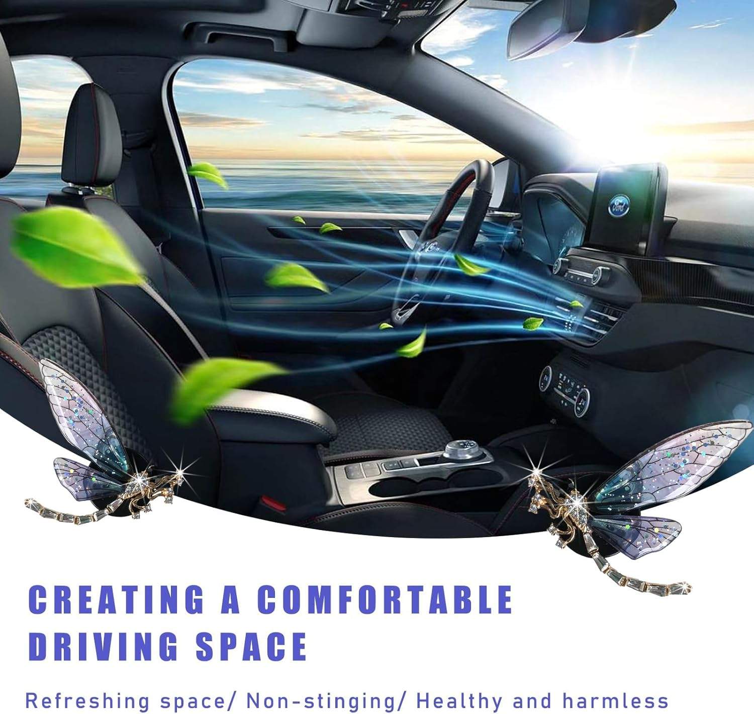 2PCS Bling Dragonfly Air Vent Clips, Cute Crystal Car Air Fresheners Vent Clips, Rhinestone Diamond Auto Diffuser Vent Clip for Women Girls, Car Interior Decor Accessories (Blue) image number 5