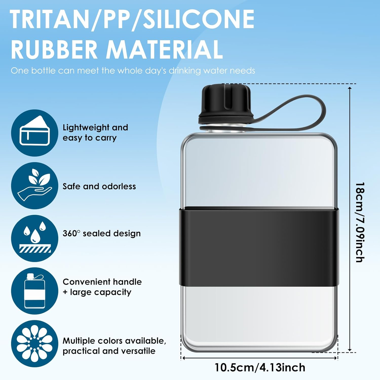 DJAPWPX Flat Water Bottle, Leak Proof Portable Slim Drinking Bottle, Lightweight Large Capacity Slim Traveling Water Mug for Outdoor (Black) image number 5