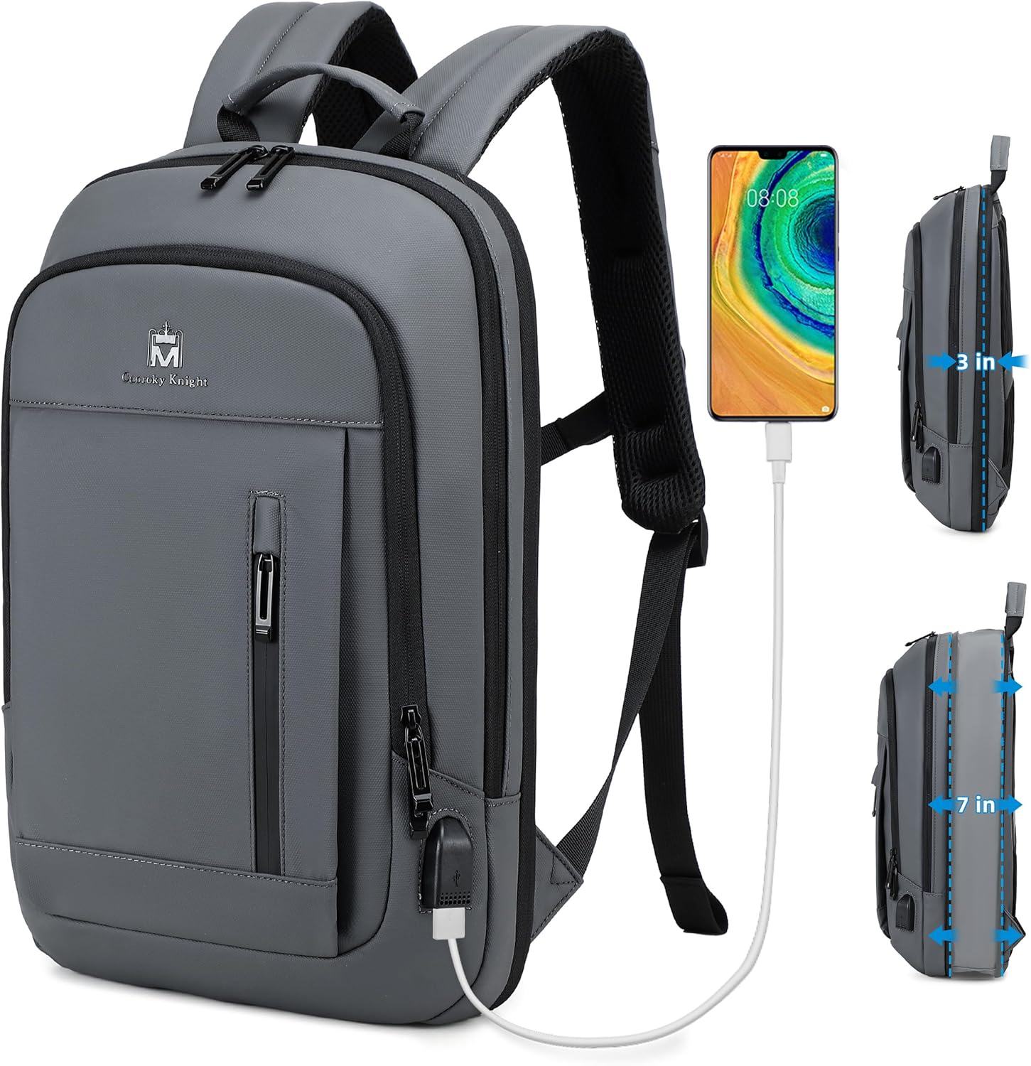 Caoroky Knight Backpack Laptop Men 15.6 Inch Slim Work Business Backpacks with USB Charging Port Mens Travel Bag Bookbag