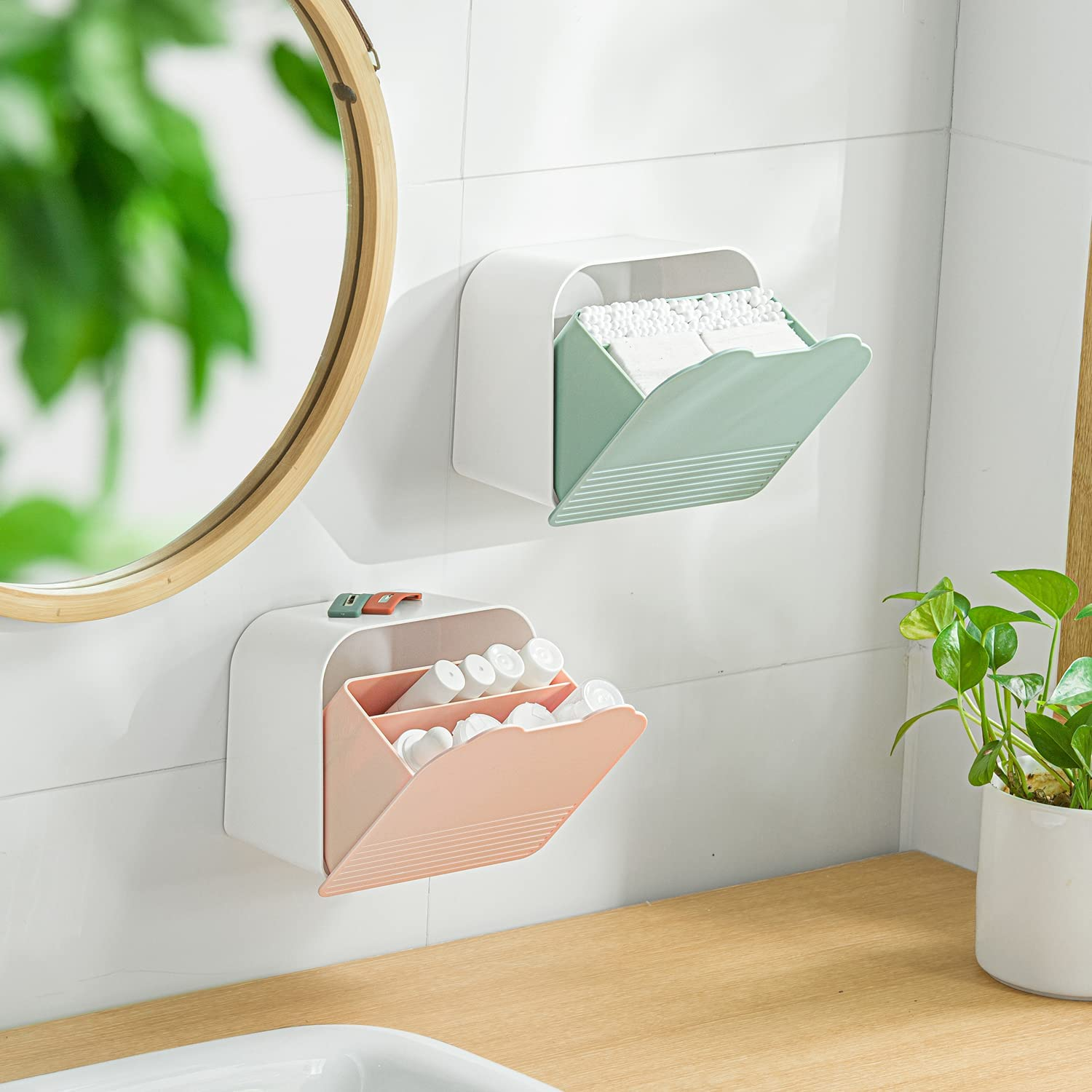 MORNITE Bathroom Canisters Organizer Storage Box Container Feminine Day Overnight Pad Holder Cotton Qtip Makeup Sponges Holder,White