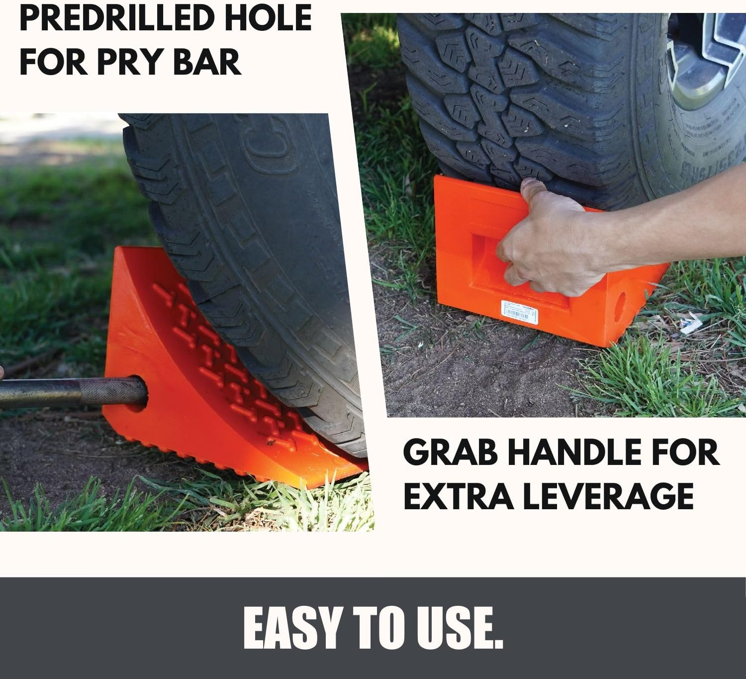 SECURITYMAN 2 Pack Wheel Chocks - Constructed of Heavy Duty Solid Rubber for 20,000 Lbs of RV, Trailer, Truck, Camper - Perfect on All Surfaces and in All Weather - Orange image number 1