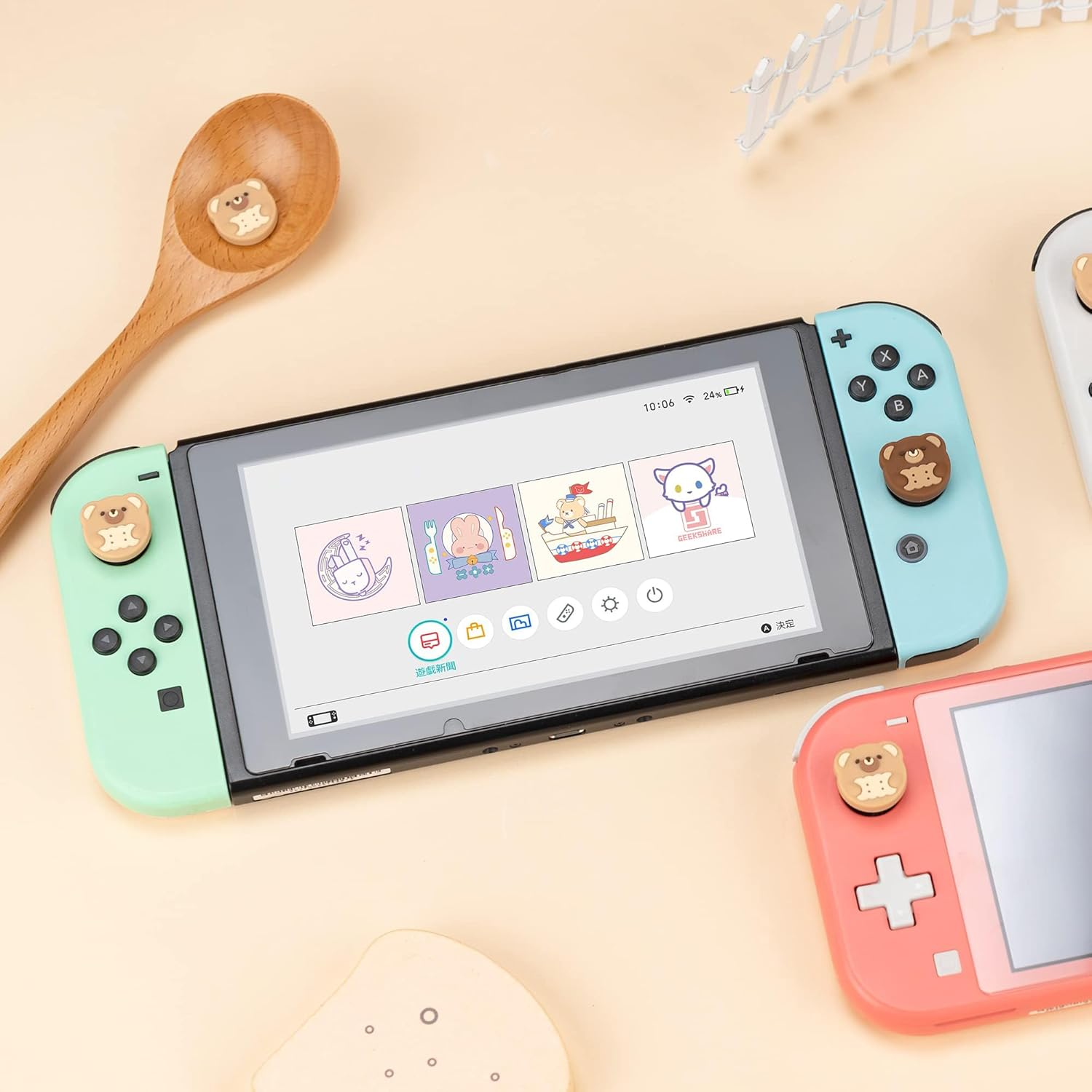 Geekshare 4PCS Thumb Grip Caps Compatible with Switch/Oled/Switch Lite,Soft Silicone Joystick Rocker Cover - Bear Cookies image number 6