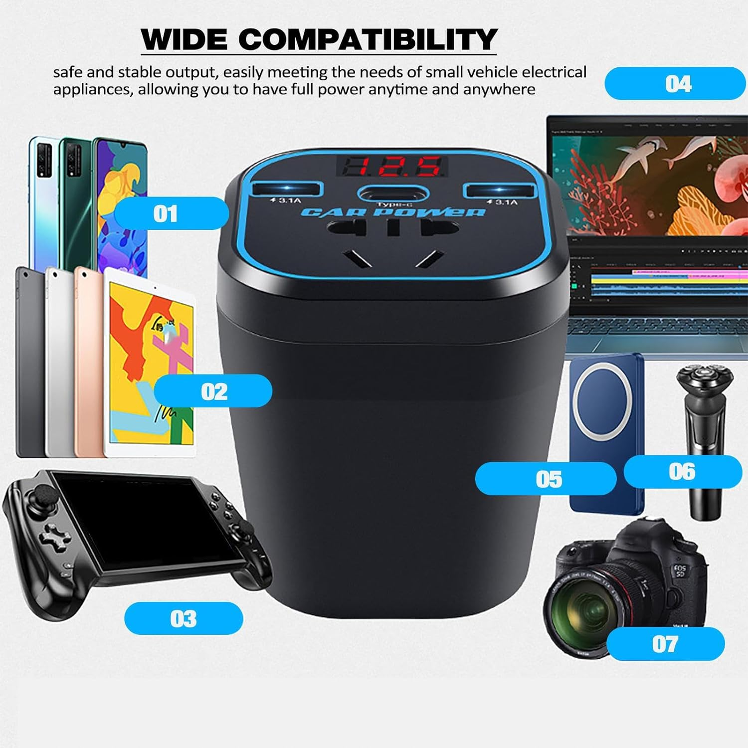 Car Charger Inverter | DC to AC Converter for Car,Car Inverter 12V24V DC to 220V AC Converter Vehicle Adapter Plug Outlet with 3.1A Dual USB Car Charger for Laptop Computer Borato